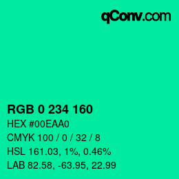 Color code: RGB 0 234 160 | qconv.com