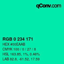 Color code: RGB 0 234 171 | qconv.com
