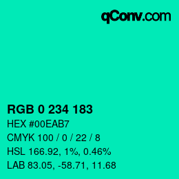 Color code: RGB 0 234 183 | qconv.com