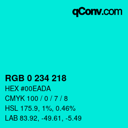 Color code: RGB 0 234 218 | qconv.com