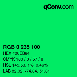 Color code: RGB 0 235 100 | qconv.com