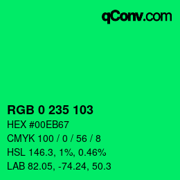 Color code: RGB 0 235 103 | qconv.com