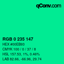 Color code: RGB 0 235 147 | qconv.com