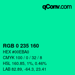 Color code: RGB 0 235 160 | qconv.com