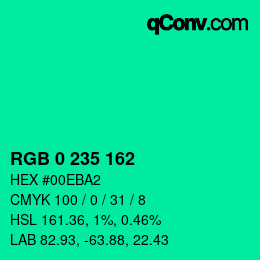 カラーコード: RGB 0 235 162 | qconv.com