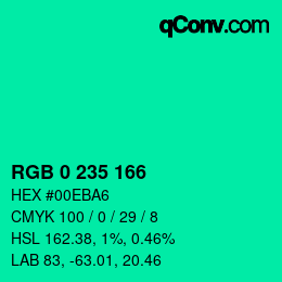 カラーコード: RGB 0 235 166 | qconv.com