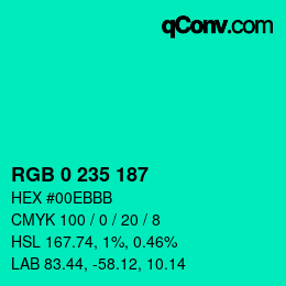 カラーコード: RGB 0 235 187 | qconv.com