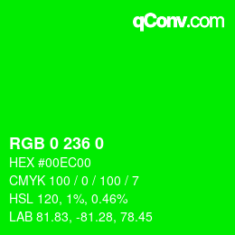 Color code: RGB 0 236 0 | qconv.com