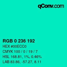 Color code: RGB 0 236 192 | qconv.com