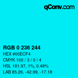 Color code: RGB 0 236 244 | qconv.com