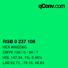 カラーコード: RGB 0 237 108 | qconv.com