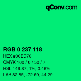 Color code: RGB 0 237 118 | qconv.com