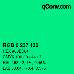 Color code: RGB 0 237 132 | qconv.com