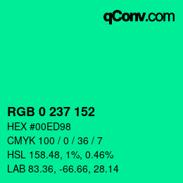 Color code: RGB 0 237 152 | qconv.com