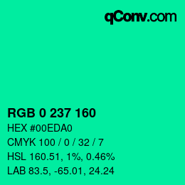 Color code: RGB 0 237 160 | qconv.com