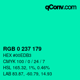 Color code: RGB 0 237 179 | qconv.com