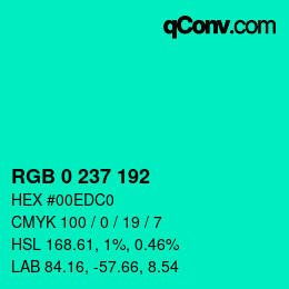 カラーコード: RGB 0 237 192 | qconv.com