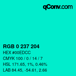カラーコード: RGB 0 237 204 | qconv.com