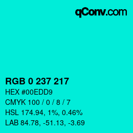 Color code: RGB 0 237 217 | qconv.com