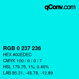 Color code: RGB 0 237 236 | qconv.com