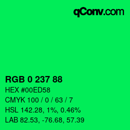 Color code: RGB 0 237 88 | qconv.com