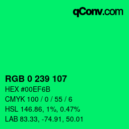 Color code: RGB 0 239 107 | qconv.com