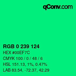 Color code: RGB 0 239 124 | qconv.com