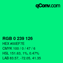 Color code: RGB 0 239 126 | qconv.com