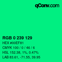 Color code: RGB 0 239 129 | qconv.com