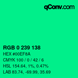 Color code: RGB 0 239 138 | qconv.com