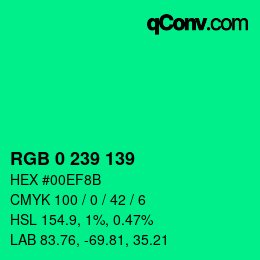 Color code: RGB 0 239 139 | qconv.com