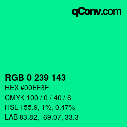 Color code: RGB 0 239 143 | qconv.com