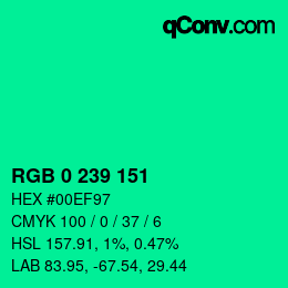 Color code: RGB 0 239 151 | qconv.com