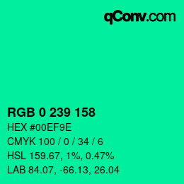 Color code: RGB 0 239 158 | qconv.com