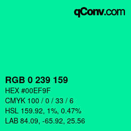 Color code: RGB 0 239 159 | qconv.com