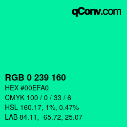 Color code: RGB 0 239 160 | qconv.com