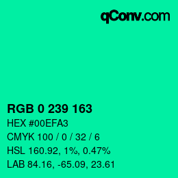 Color code: RGB 0 239 163 | qconv.com