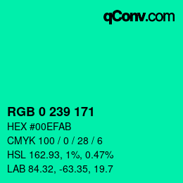 Color code: RGB 0 239 171 | qconv.com