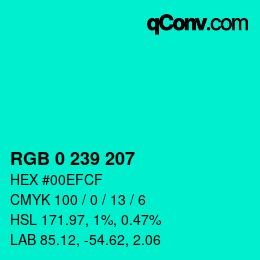 Color code: RGB 0 239 207 | qconv.com