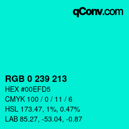 Color code: RGB 0 239 213 | qconv.com