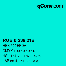 Color code: RGB 0 239 218 | qconv.com