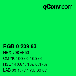 Color code: RGB 0 239 83 | qconv.com