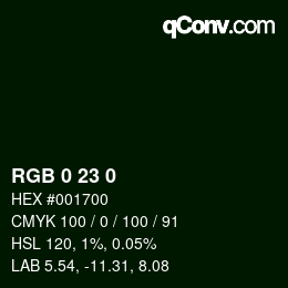 Color code: RGB 0 23 0 | qconv.com