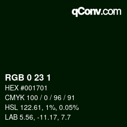 Farbcode: RGB 0 23 1 | qconv.com