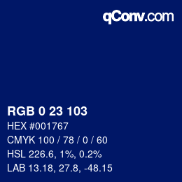 カラーコード: RGB 0 23 103 | qconv.com