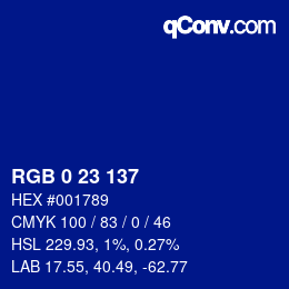 カラーコード: RGB 0 23 137 | qconv.com