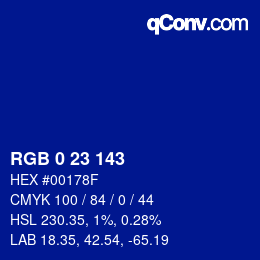 Color code: RGB 0 23 143 | qconv.com