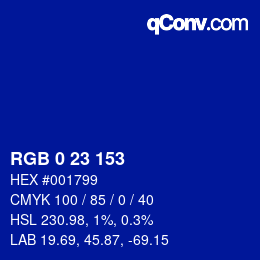 カラーコード: RGB 0 23 153 | qconv.com