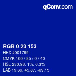颜色代码: RGB 0 23 153 | qconv.com