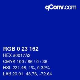 Color code: RGB 0 23 162 | qconv.com